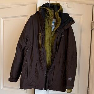 Columbia Men's Dark Brown Ski Jacket with Olive Lining